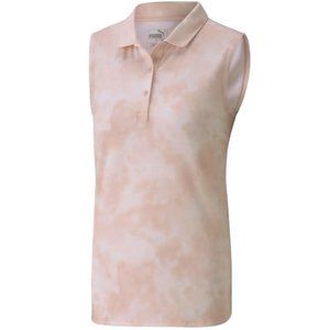 NEW PUMA Women's Floral Dye Sleeveless Golf Polo Size Small Peachskin NWT